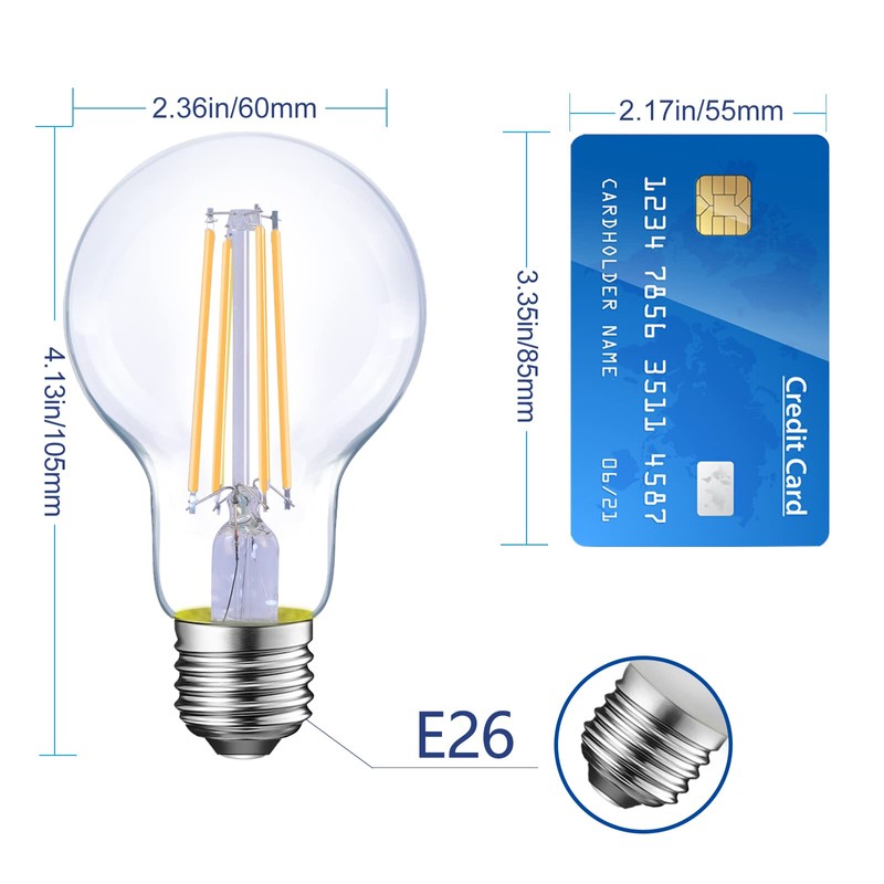 Energetic Dimmable LED Filament Light Bulbs, 8W, 60 Watt Equivalent,