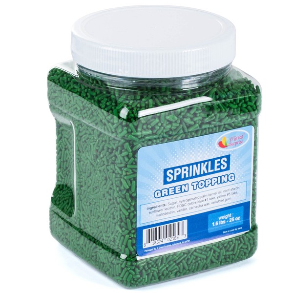 Green Sprinkles - Green Sprinkles in Resealable Container - Jimmies - Food Decorative - Bulk Candy 1.6LB