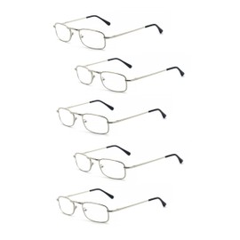 EYE ZOOM 5 Pack Unisex Vantage Metal Reading Glasses with Spring Hinge, Sliver, +150