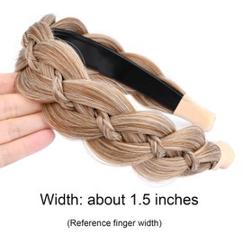 GLEDOLA Wide Braided Headband with Teeth Synthetic Hair Plaited Headband High Elasticity Braids Hair Band Hairpiece for Girls Women (Sandy Blonde, Wide)