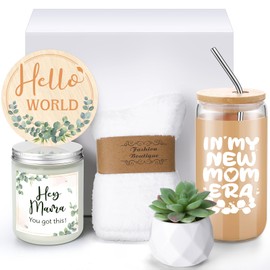 Honeydak New Mom Gifts for Women, Green Leaf Theme Pregnancy Gifts for Expecting Mother, New Mom Care Package After Baby Basket Essentials, Congrats on Postpartum Present with 16 oz Mama Glass Cup