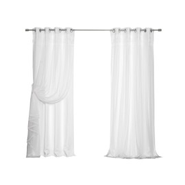 Best Home Fashion Lace Overlay Thermal Insulated Solid Blackout Curtains (52" W x 108" L - Set of 2 Panels, White)