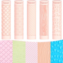 TAINSKY 5 pcs Polymer Clay Texture Roller, Pottery Stamps for Polymer Clay Earrings Jewelry, Embossing Pottery Texture Rollers for Jewelry Making#2