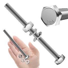 Mywish (5 Sets) 5/16-18x4 Hex Head Assorted Screws Nuts and Bolts with Flat & Lock Washers, 304 Stainless Steel 18-8, Fully Threaded, 5/16 Bolt Metric Bolt Assortment