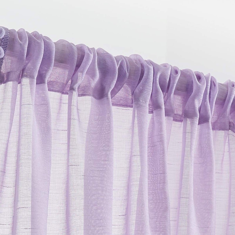 Treatmentex Pom-Pom Sheer Curtains for Kid's Room, 63" Linen Textured