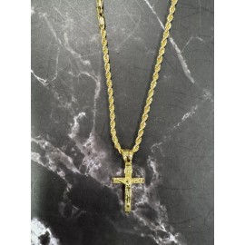 NOBRAND 14K GOLD PLATED 4mm  CHAIN 20"LONG High Quality Rope Chain With Brass Pendant