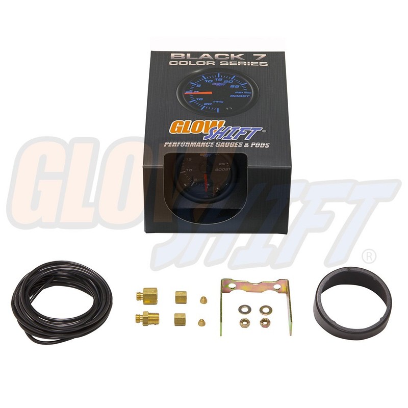 GlowShift Black 7 Color 35 PSI Turbo Boost Gauge Kit