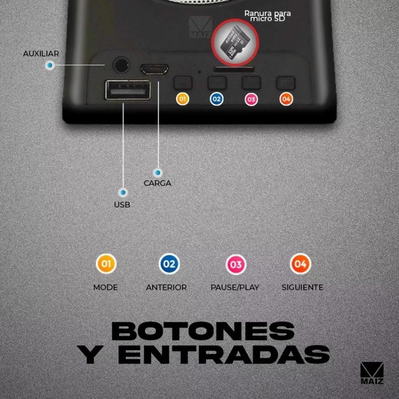Maíz 4x3 Bocina Bluetooth Inalambrica Tws Recargable Usb Iman