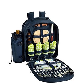 Picnic at Ascot - Deluxe Equipped 4 Person Picnic Backpack with Cooler & Insulated Wine Holder - Trellis Green