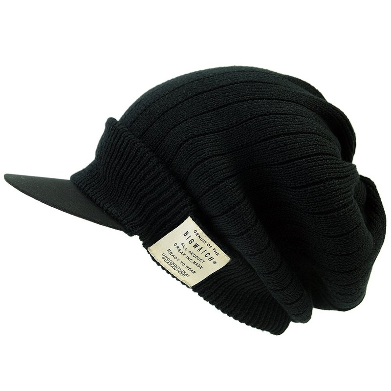 bigwatch (bigguwatti) Hat Plus Size Ribbed Shade Knit Cap Black