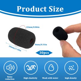 30 Stück Ersatz-Windschutz für Mikrofon, winddichter Mikrofonschwamm, Pop-Filter für Handmikrofone, Mikrofonabdeckung für Interviews und Outdoor-Aktivitäten, Schwarz