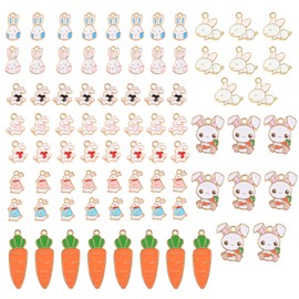 COGCHARGER 80 Pieces Easter Bunny Enamel Charms Pendant Carrots Rabbit Charm Alloy Enamel Pendant Mixed Color for Jewelry Necklace Earring Making Crafts