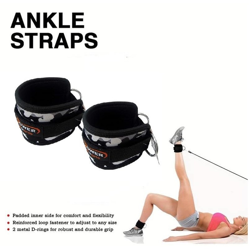 Gym Ankle Straps CAMO 1 Pair Cable Machine Attachment Enhance
