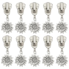 PLIGREAT 20 Pcs Sunflower Zipper Pulls Silver Zipper #5 Replacement Repair Kit Universal Zipper Repair Kits for Jacket Luggage Bag Tailor Shop Accessories Fashion Metal Slider for Nylon Coil Zippers