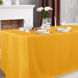 Obstal 2 Pack Table Clothes for 8 Foot Rectangle Tables - Water Resistant Washable Fabric Polyester Rectangle Table Cover Protector for Wedding, Banquet and Trade Shows, 96L x 30W Inches, Yellow