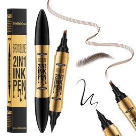 Microblading Augenbrauenstif, 2 in 1 Flüssiger Eyeliner, Eyebrow Pencil Wasserfester Microblading Eyebrow Pencil Pinselspitze Erzeugt Natürliche Augenbrauen Dunkelbraun