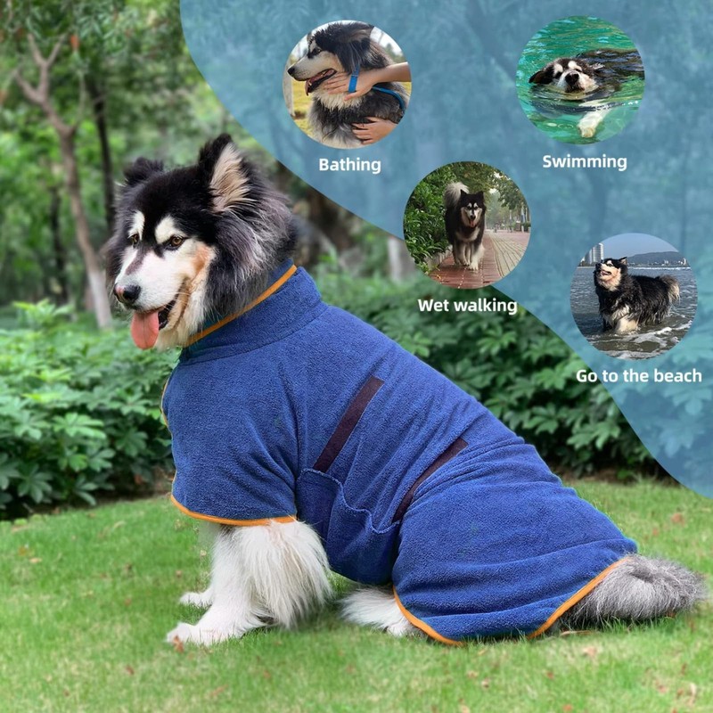 RYUREI Dog Drying Coat - Microfiber Pet Bathrobe, Super Absorbent