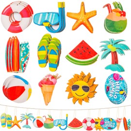 36 Pieces Summer Tree Ornaments Wood Hanging Ornaments Tags Wooden Slices Hawaiian Tree Ornaments Spring Tree Ornaments with Rope Luau Tropical Birthday Party Supplies Summer Decorations for DIY Decor