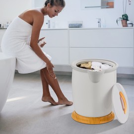 Giantex Towel Warmer Bucket, 20L Bathroom Towel Heater with Lid, Fragrance Holder, Auto Shut Off, Fits 2 Bulky 40 x 70 Inch Towels Bathrobes, for Spa Massage Facials, Light Gray