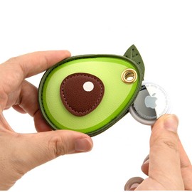 Leather Anti-Lost Keychain Case Cover for AirTags Tracker Holder, Avocado Anti-Drop Scratch Cute AirTag Holder with Keychain Accessories for Women Kids Pets Backpacks (Avocado)