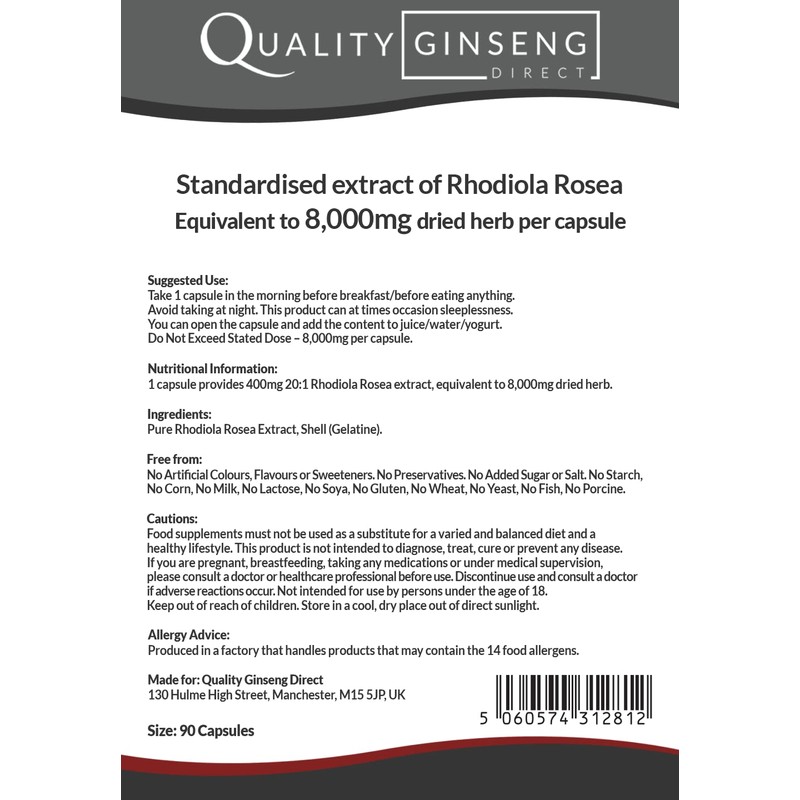 RHODIOLA ROSEA | 8,000mg Capsules | Powerful Formula (90 Capsule)