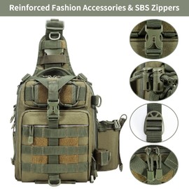 BLISSWILL Fishing Outdoor Tackle Bag Large Water-resistant Shoulder Backpack with Rod Holder (Army Green)