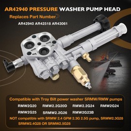 HQPASFY AR42940 Pressure Washer Pump Head Aluminum, Compatible with Troy Bilt AR Pump RMW2G20, RMW2G24, RMW2G25, SRMW2.2G26 Pump Head, Replaces# AR42518, AR43061