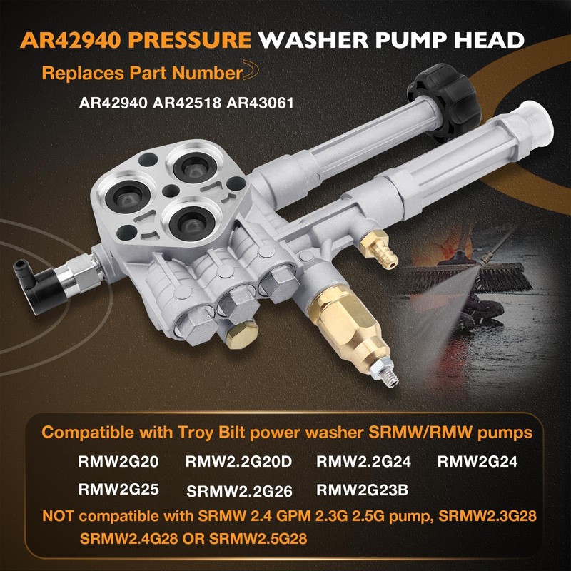 HQPASFY AR42940 Pressure Washer Pump Head Aluminum, Compatible with Troy