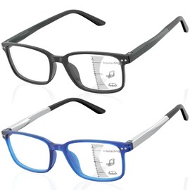 JO Progressive Multifocus Reading Glasses 2 Pack Unisex Progressive Reader (Black/Blue, 1.25, x)