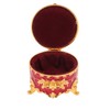 Vintage Metal Jewelry Box Round Exquisite Hand Carved Gold Flower