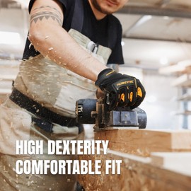 POWERTEC Heavy Duty Work Gloves | Safety Gloves with Touch Screen Flexible Breathable, Abrasion-Resistant Slip-Proof Leather on Palm for Excellent Grip and Shockproof, 1 Pair (size L) (71955)