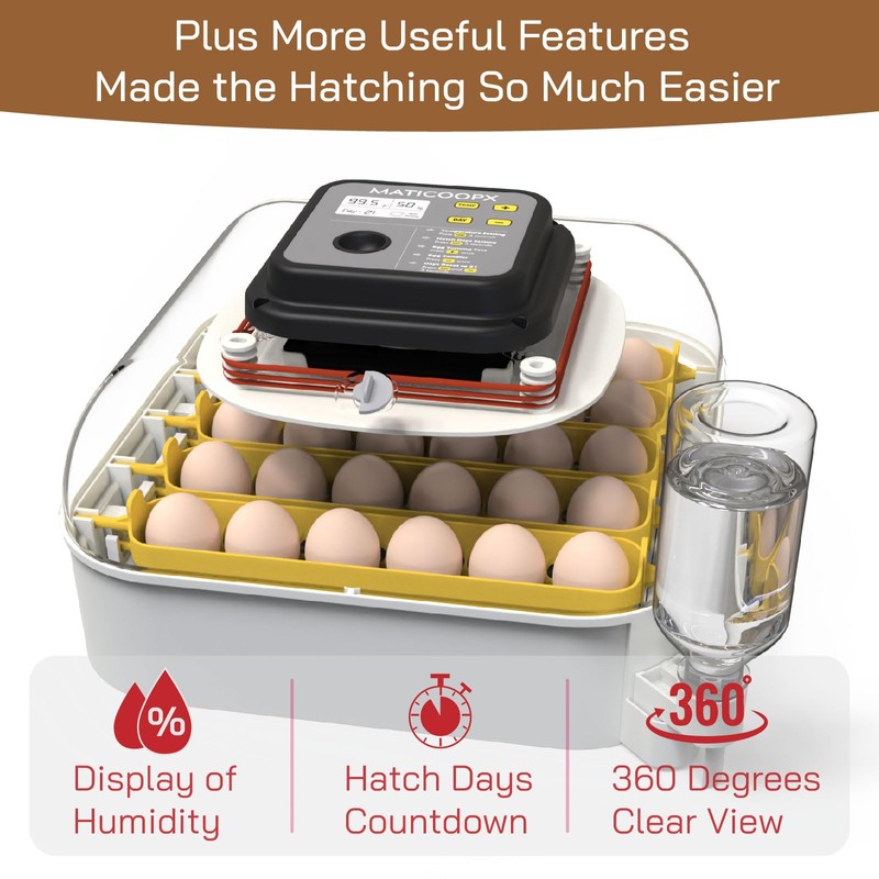 MATICOOPX 30 Egg Incubator with Humidity Display, Egg Candler, Automatic