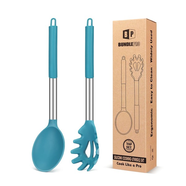 Silicone Pasta Fork and Cooking Spoon Set, Non Stick Kitchen