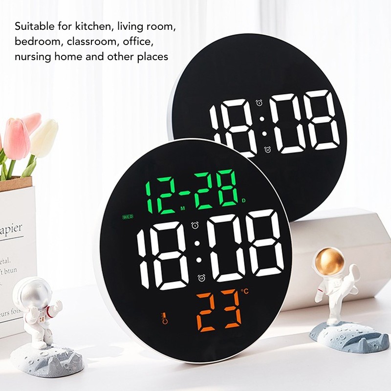 Round Digital Wall Clock 12 24Hr USB Powered Silent Modern