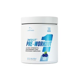 ONESHOT Pre Workout Powder - With BCAAS Amino Acids, Beta-Alanine, Citrulline Malate, L-Theanine, L-Tyrosine, Alpha-GPC, MCT -Oil, 200mg Caffeine - Blue Razz Flavor For Energy & Focus - 30 Servings