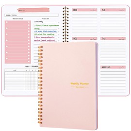 Undated Weekly Planner, A5 Personal Goals Journal Non Dated Weekly Planner to Do List Notebook with Goal Habit Tracker Organizer, Cute Undated Week Planners with Spiral Binding for Kids School Work