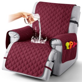 TAOCOCO 100% Waterproof Recliner Covers, Recliner Sofa Covers with Leg Straps, Reversible Recliner Couch Cover for Reclining Chair, Washable Couch Protector for Pets Kids(1 Seater 28", Wine)