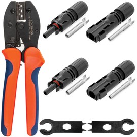 HB-DIGITAL Solar crimp set: 2x solar plugs for solar modules photovoltaic 1500V + 1x crimping tool for contact lamellae diameter 2.5/4/6 mm² red + 2x solar tensioner wrench black