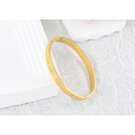 Alilang 18K Gold Plated Bangle Bracelets for Women with Cubic Zirconia Stainless Steel Friendship Bracelet Jewelry for Christmas, Valentines, Gold Simple