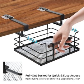 Home Zone Living 2-Pack Under Shelf Pull-Out Drawer Kitchen Cabinet Organizer with Steel Mesh Basket and Wooden Handle, 11 Inch Legnth