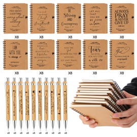 Kosiz 160 Pcs Christian Gifts Include Spiral Notebook and Bible Bamboo Ballpoint Pen Bible Verse Prayer Journals Bulk Inspirational Scripture Notepad Church Thanksgiving Christian Gift (3.9 x 5.5'')
