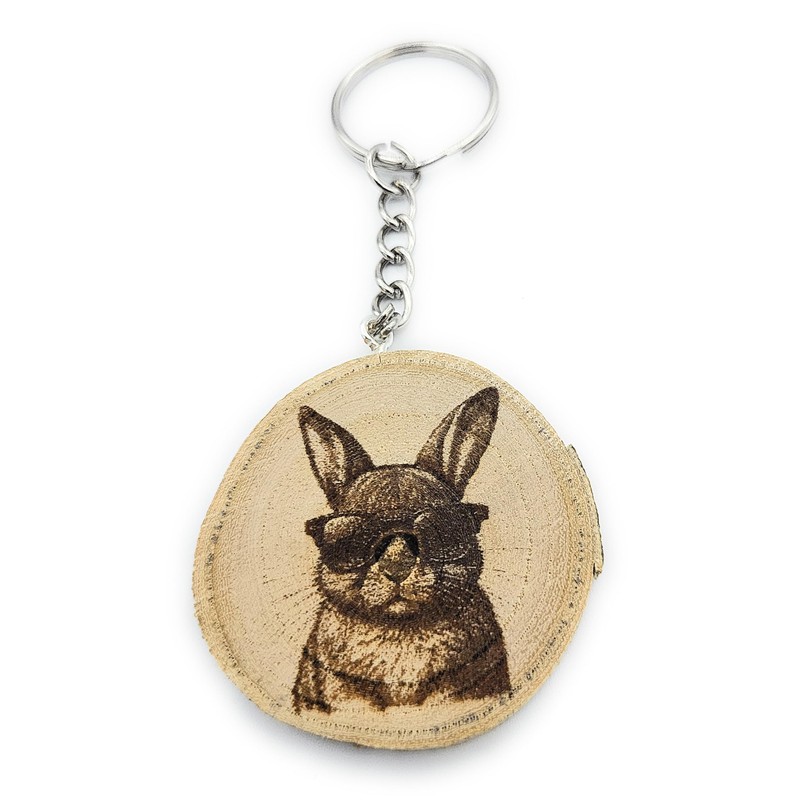 Promotech Cool Bunny Handmade Laser Engraved Single Piece Wooden Keyring,