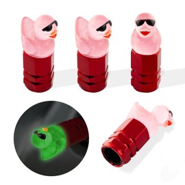 Rislobx 4Pcs Duck Tire Valve Caps, Funny Sunglasses Duck Valve Stem Caps Covers for Wheels, Decorative Cute Tire Valve Caps for Car Accessories (Hexagon Duck Red)