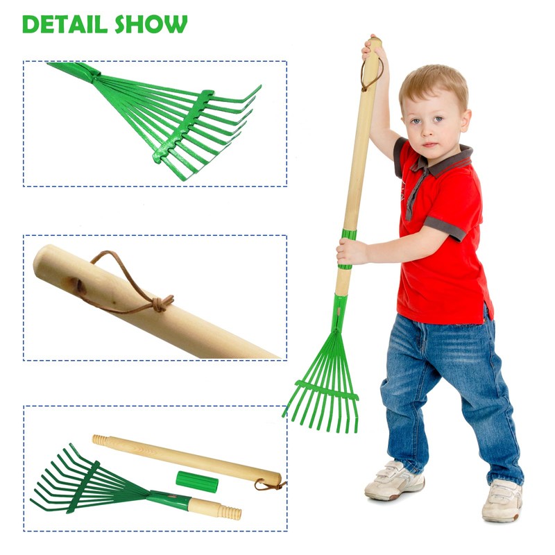 Xifando Kids Leaf Rake -Small Wooden Handle Leaf Rake with