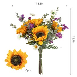 CEWOR CEWOR Artificial Sunflowers Bouquet Fake Flower Bouquet with Sunflowers for Bridal Bouquets Wedding Centerpieces Decor Party Table Gravesites Fall Floral Arrangements Home Decoration