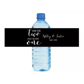 My Wonderful Labels And the Two Shall Become One on Black Wedding Engagement Water Bottle Labels