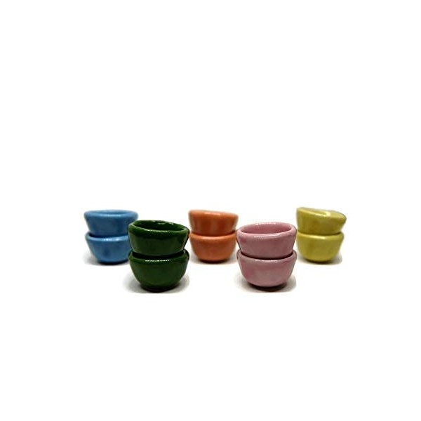 10 Mixed 5 Colour Cearmic Plate Dish Bowl Dollhouse Miniatures Food Kitchen Size M by 1 Shop for You No 36