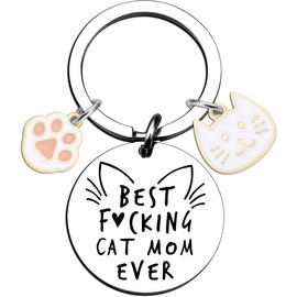 Reizteko Cute Cat Themed Keychain for Women, Funny Cat Lover Gifts for Birthday, Mother's Day, Valentine's Day (Best Fcking Cat Mom Ever #2)