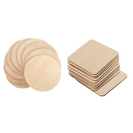 Naisfei 24 Pcs Unfinished Wood Pieces, 4 inch Balsa Wood Sheets, 12 Square & 12 Round Blank Wood Natural Slices, Wooden Cutouts for DIY Craft Supplies, Pyrography, Painting, Coasters