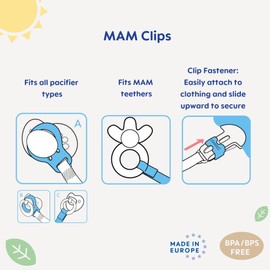MAM Pacifier Clips (2 Clips), Clips for Pacifiers with Fasteners and Flexible Rings, Pacifier Clips for Boys, Designs May Vary